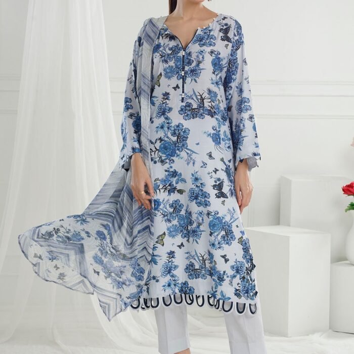 3 Piece Unstitched Printed Soya Silk Suit with Printed Chiffon Dupatta SY-52003