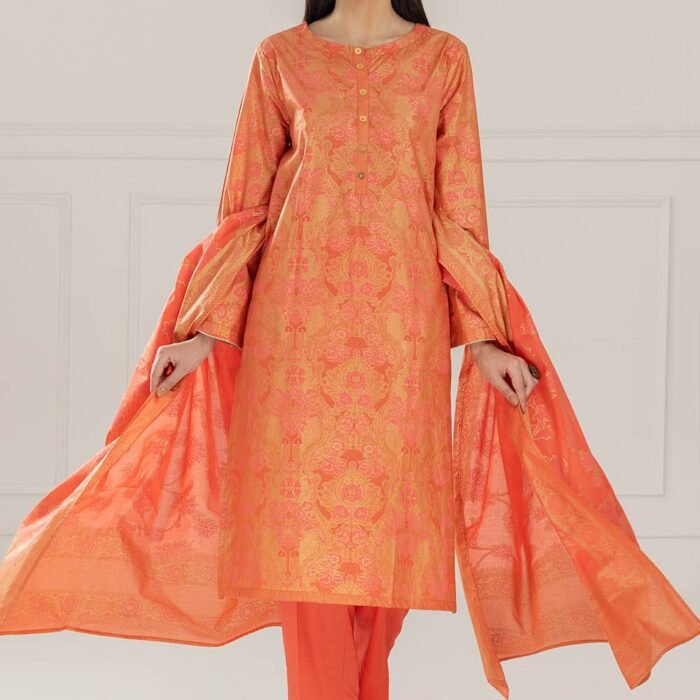 3 Piece Unstitched Gold and Lacquer Printed Lawn Suit CL-52358-B