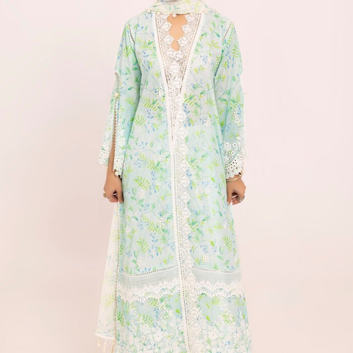 3 Piece Unstitched Embroidered Lawn Suit with Printed Chiffon Dupatta BM-42033