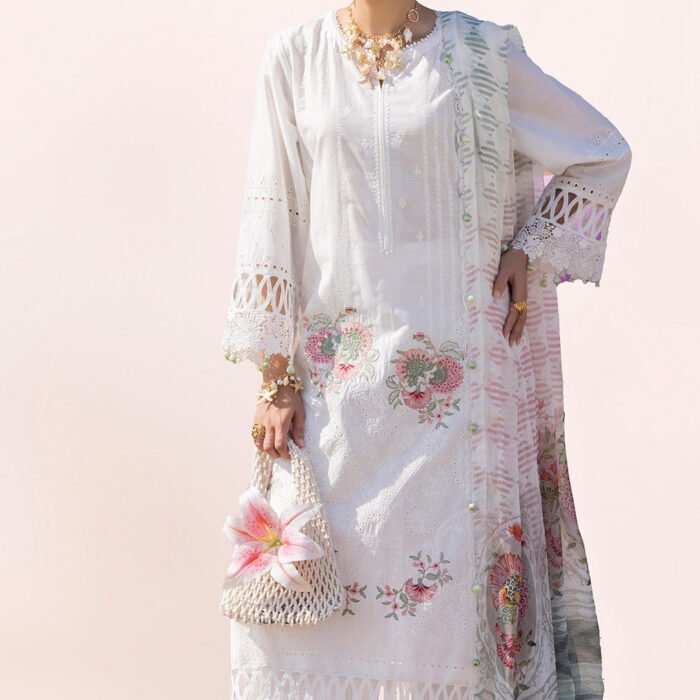 3 Piece Unstitched Embroidered Lawn Suit with Printed Chiffon Dupatta BM-52032