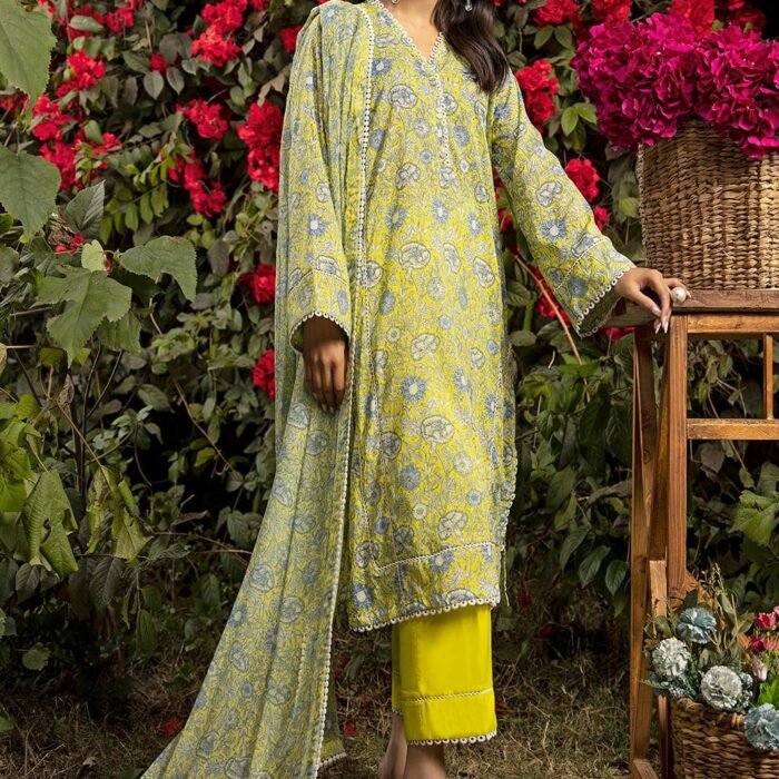 3 Piece Printed Lawn Unstitched Suit with Chiffon Dupatta BM-42003