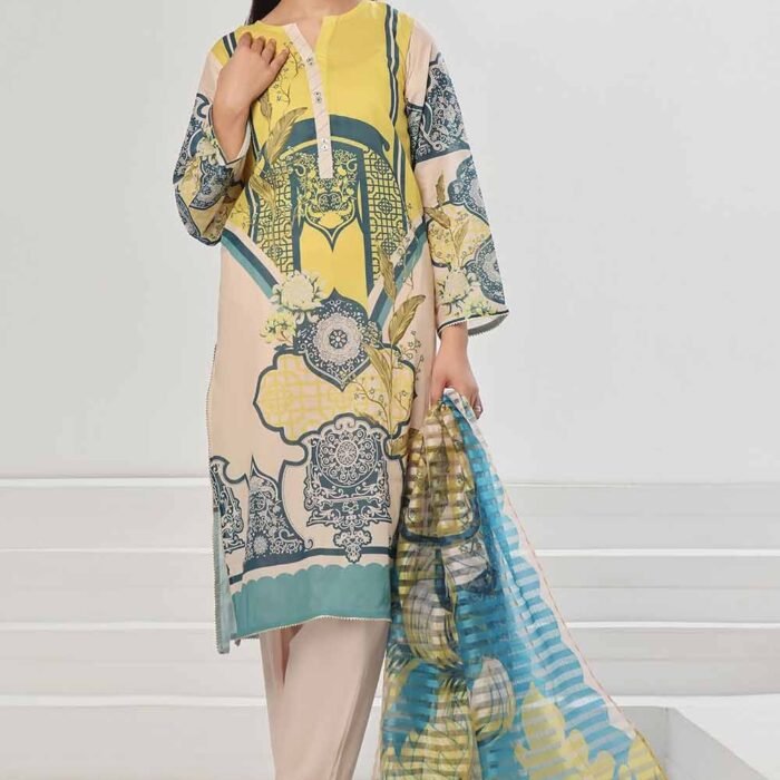 3 Piece Unstitched Embroidered Lawn Suit with Slub Stripe Dupatta Dupatta CLF-42006