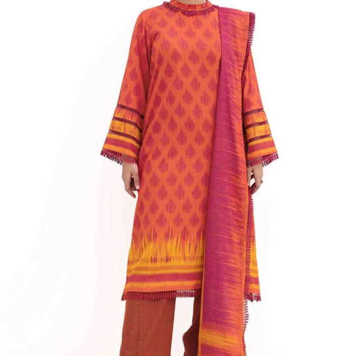 3 Piece Unstitched Printed Dhanak Suit DH-42007