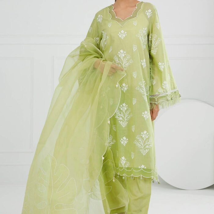 3 Piece Unstitched Lacquer Printed Lawn Suit with Embroidered Organza Dupatta OG-52001