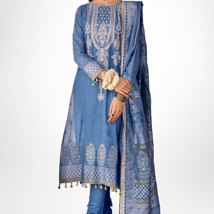 3 Piece Embroidered Jacquard Unstitched Suit with Jacquard Dupatta FE-42050