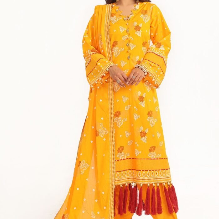 3 Piece Unstitched Gold Lacquer Printed Lawn Suit CL-52177 A