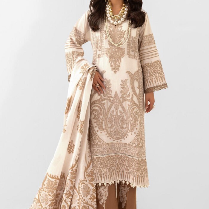 3 Piece Unstitched Embroidered Jacquard Suit with Jacquard Dupatta FE-52090