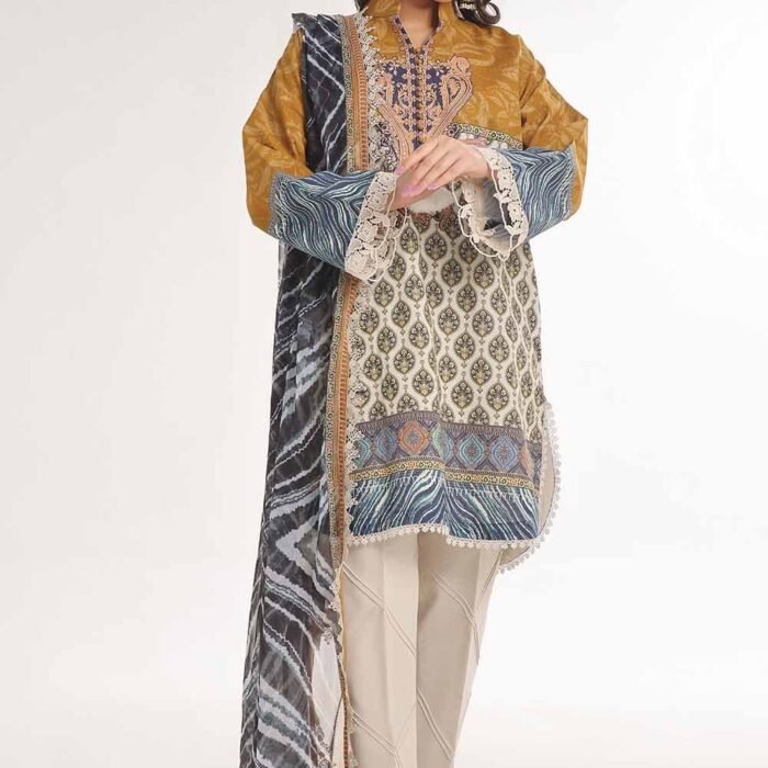 3 Piece Unstitched Printed Lawn Suit with Chiffon Dupatta MFL-42003