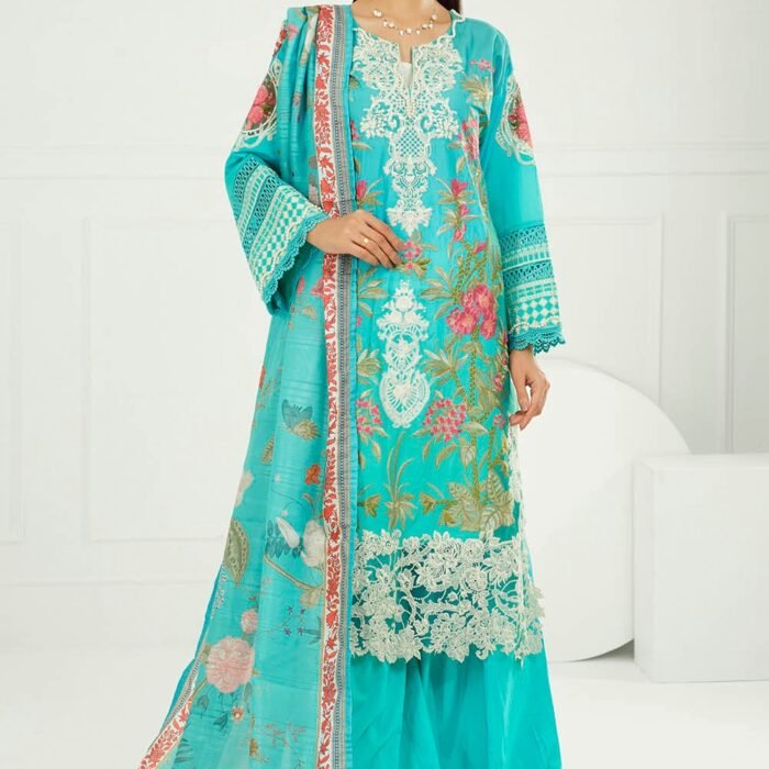 3 Piece Unstitched Embroidered Printed Lawn Suit with Printed Tussar Silk Dupatta SP-52045