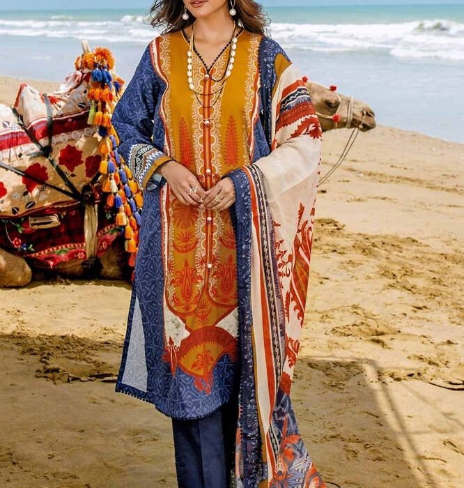 3 Piece Digital Printed Corduroy Unstitched Suit with Cotton Net Dupatta CD-32008